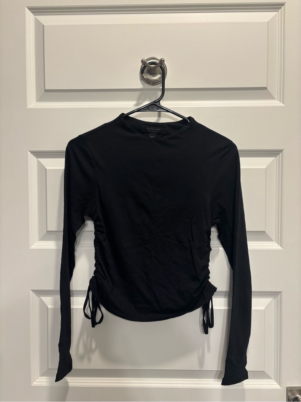 AllSaints Black Long-Sleeve Ruched Side Tee Sz xs/s